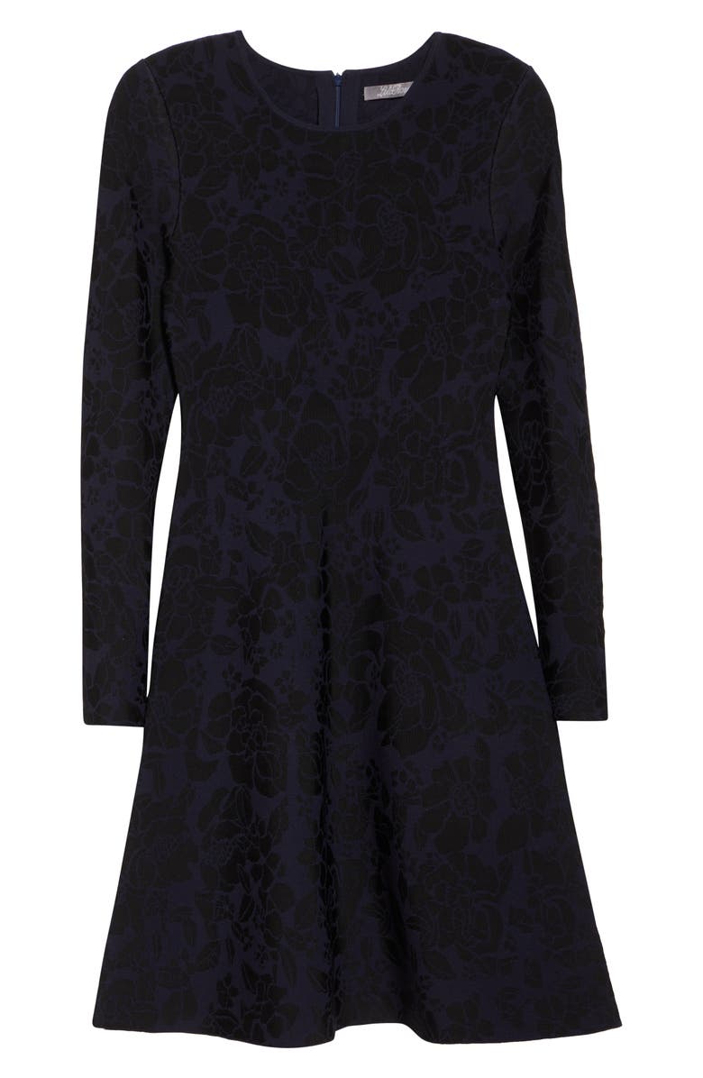 Lela Rose Long Sleeve Floral Jacquard Minidress, Alternate, color, Navy/ Black
