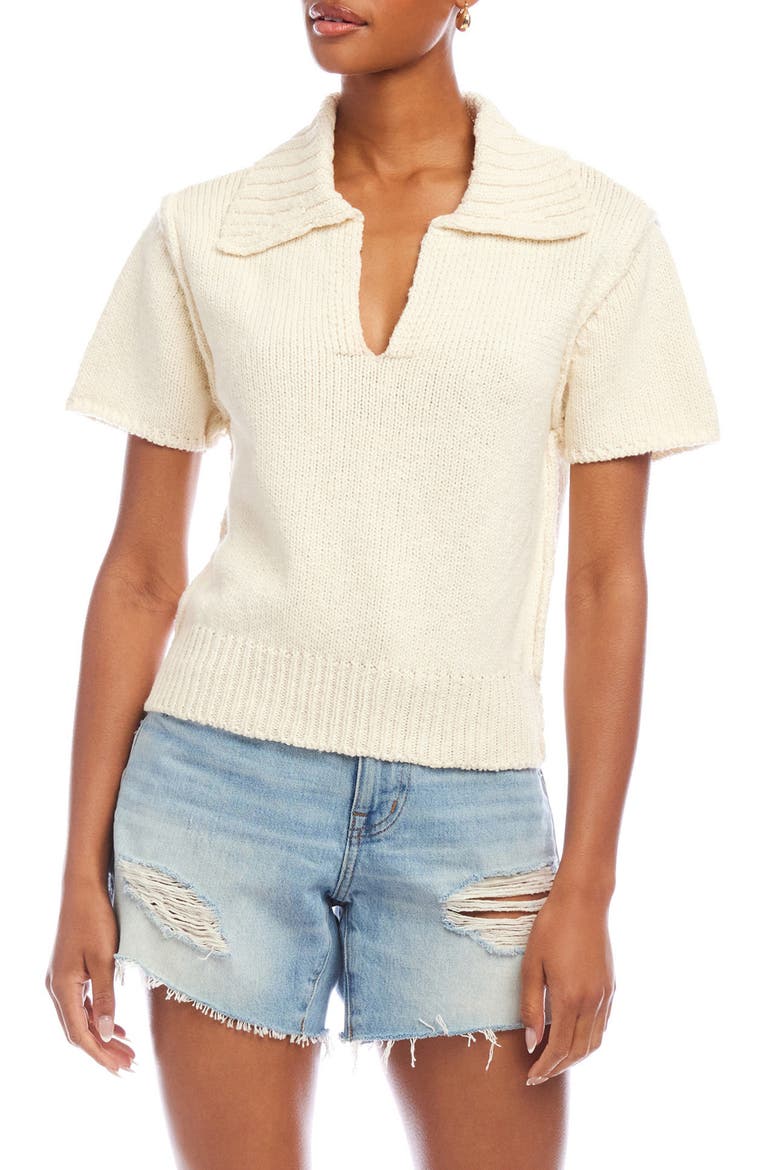Evie Cotton Johnny Collar Polo, Main, color, CREAM