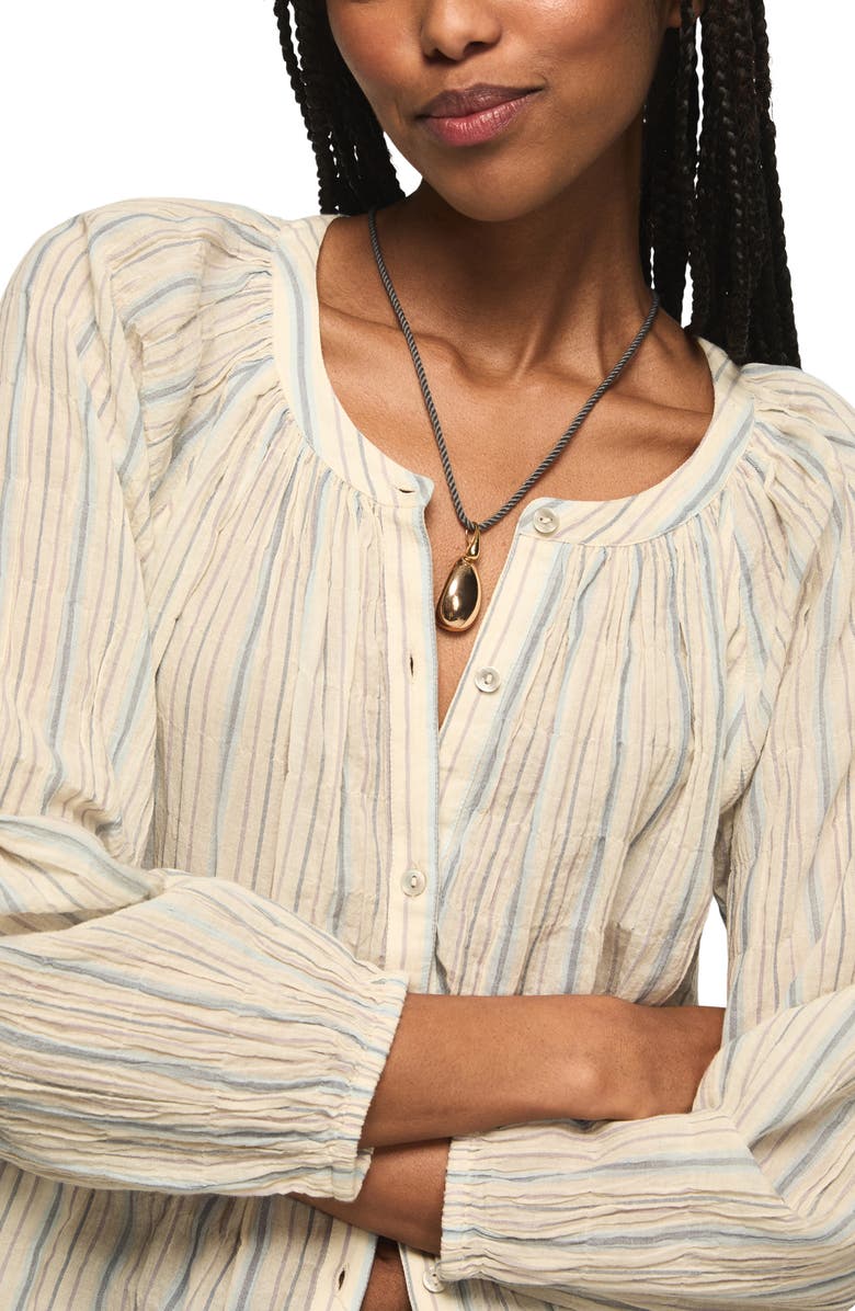 Lucky Brand Ditsy Floral Stretch Cotton Button-Up Top, Alternate, color, Light Seashell