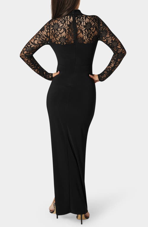 Bebe Illusion Lace Long Sleeve Maxi Dress In Black