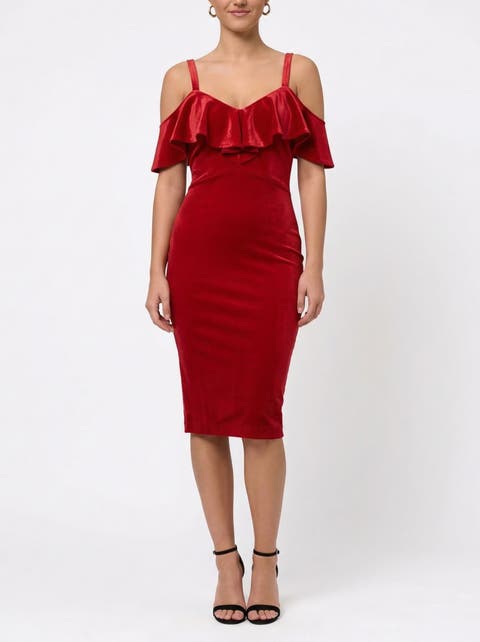 Marcella Off the Shoulder Ruffle Midi Dress