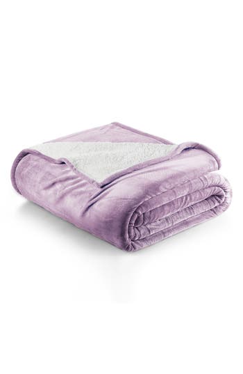 Woven & Weft Faux Shearling Fleece Throw Blanket In Purple