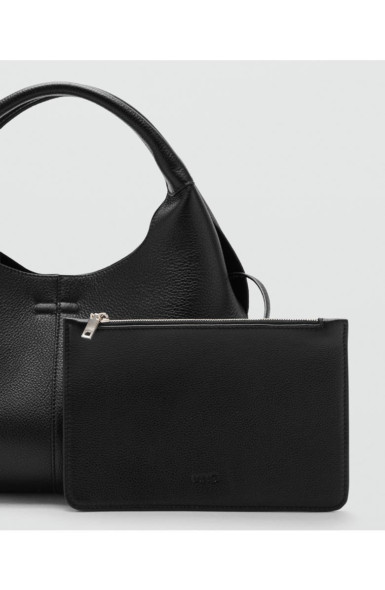 MANGO Leather Shoulder Bag, Alternate, color, Black