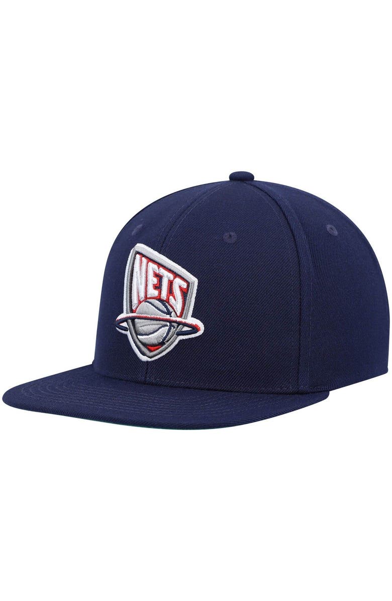 Mitchell & Ness Men's Mitchell & Ness Navy New Jersey Nets Hardwood Classics Team Ground 2.0 Snapback Hat, Main, color,