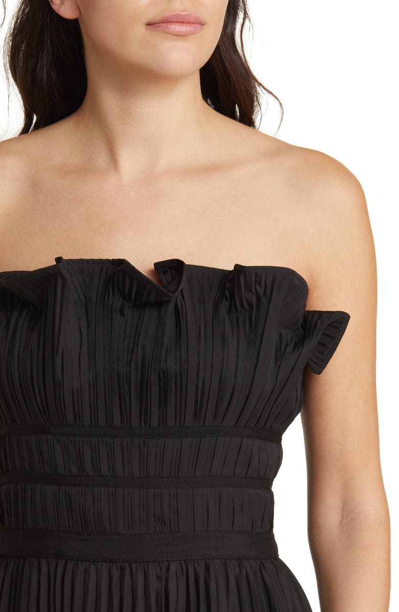 MOON RIVER Strapless Pleated Midi Dress, Alternate, color, 