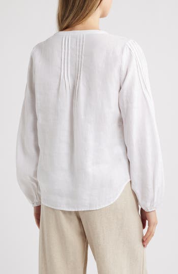 Costalina Pintuck Linen Peasant Top