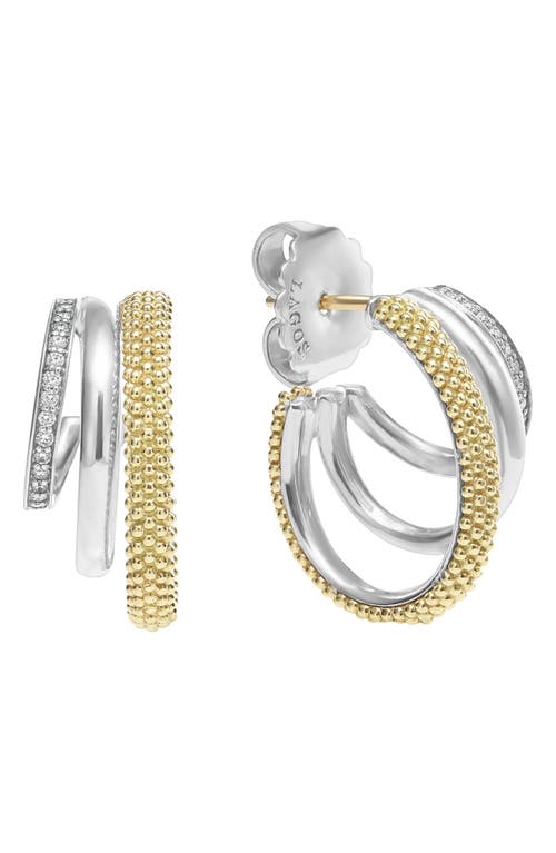 Lagos Two Tone Caviar Lux Three Ring Diamond Hoop Earrings, 0.16 Ct. T. W. In Two-tone