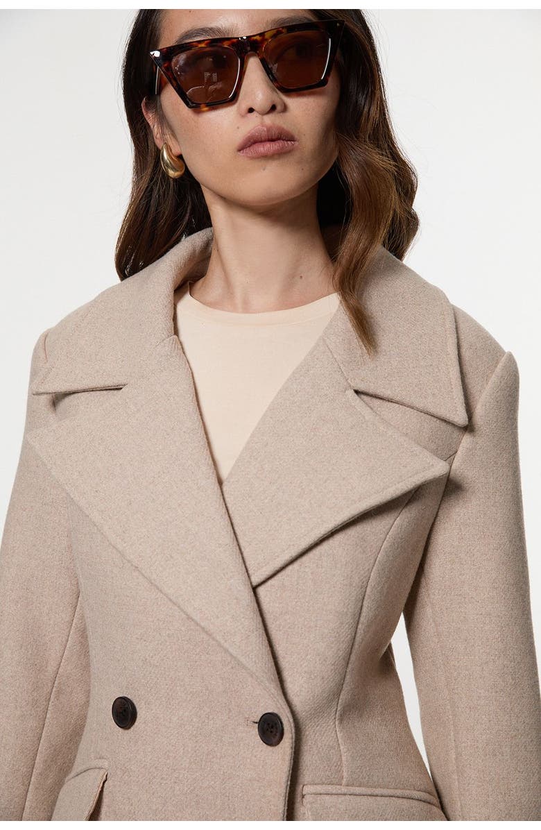 Karen Millen Wool Tailored Flared Skirt Midi Coat, Alternate, color, Oatmeal