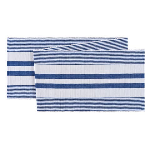 Classic Stripes Blue 
White Table Runner 13" x 72" 4th of July Patriotic Woven Table Runner