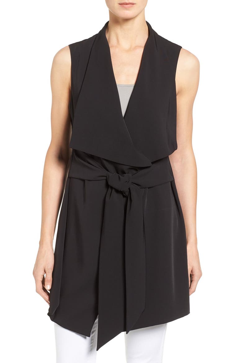 Long Drape Front Vest, Main, color, BLACK