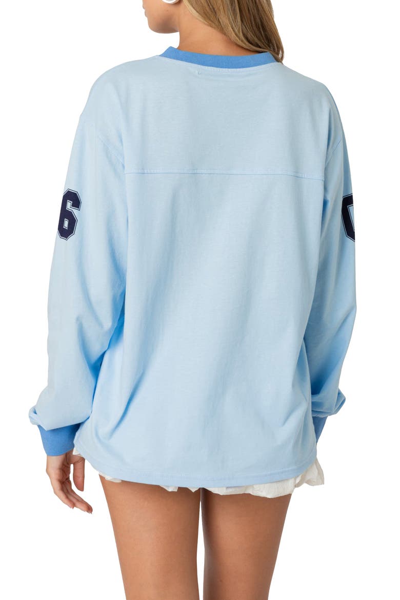 Cali 06 Oversize Long Sleeve Cotton Graphic Football T-Shirt, Alternate, color, LIGHT-BLUE