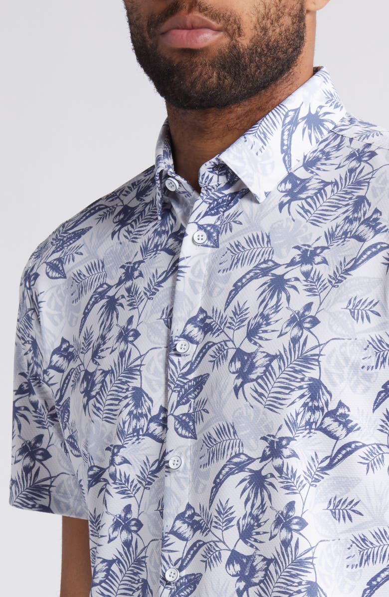 Mizzen+Main Halyard Trim Fit Print Short Sleeve Performance Knit Button-Up Shirt, Alternate, color,