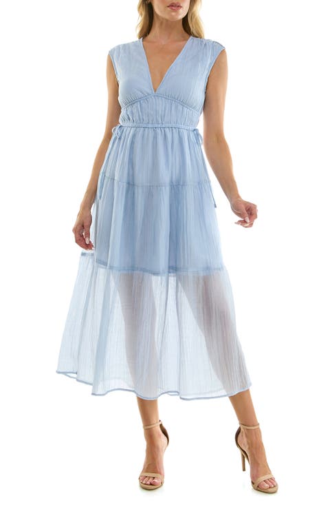 Crinkle Woven Semisheer Midi Dress