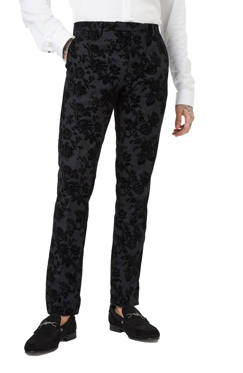 Twisted Tailor Flee Floral Skinny Fit Wool Blend Tuxedo Trousers, Main, color, 