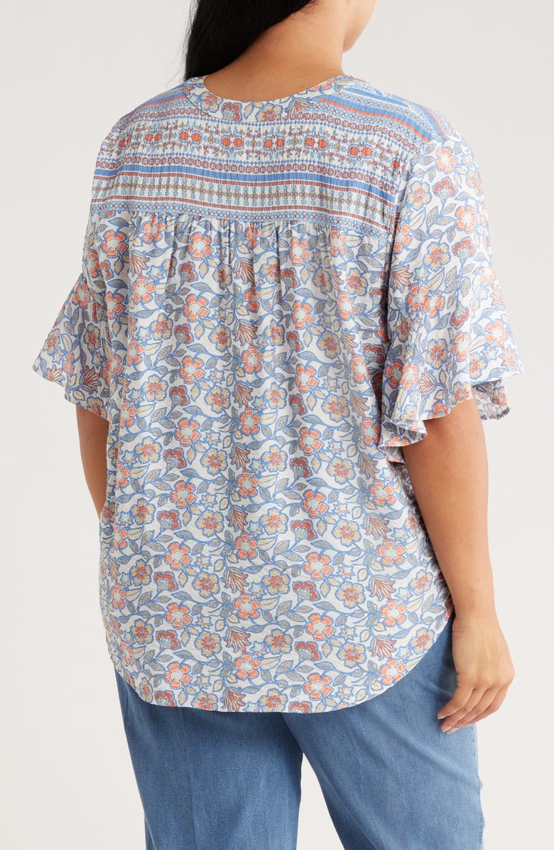 RUBY RD Novelty Tie Front Button-Up Shirt, Alternate, color, Blue Sky Multi