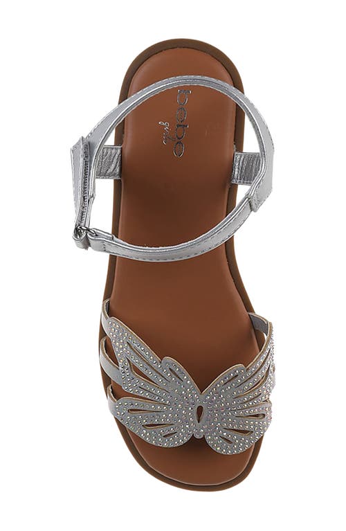 Bebe Little Girls Flat With Butterfly Rhinestone Welt Sandals In Metallic Silver
