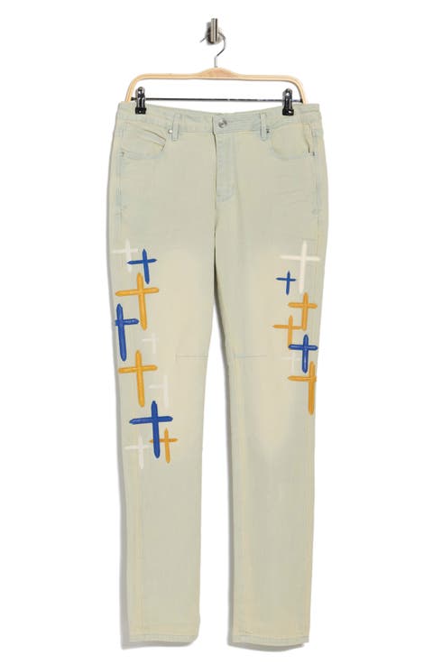 Bryant Faux Leather Cross Skinny Jeans (Stormy Sky Cross Patch)