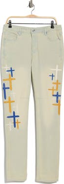 RtA Bryant Faux Leather Cross Skinny Jeans