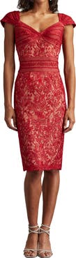 Tadashi Shoji Lace Cap Sleeve Cocktail Dress