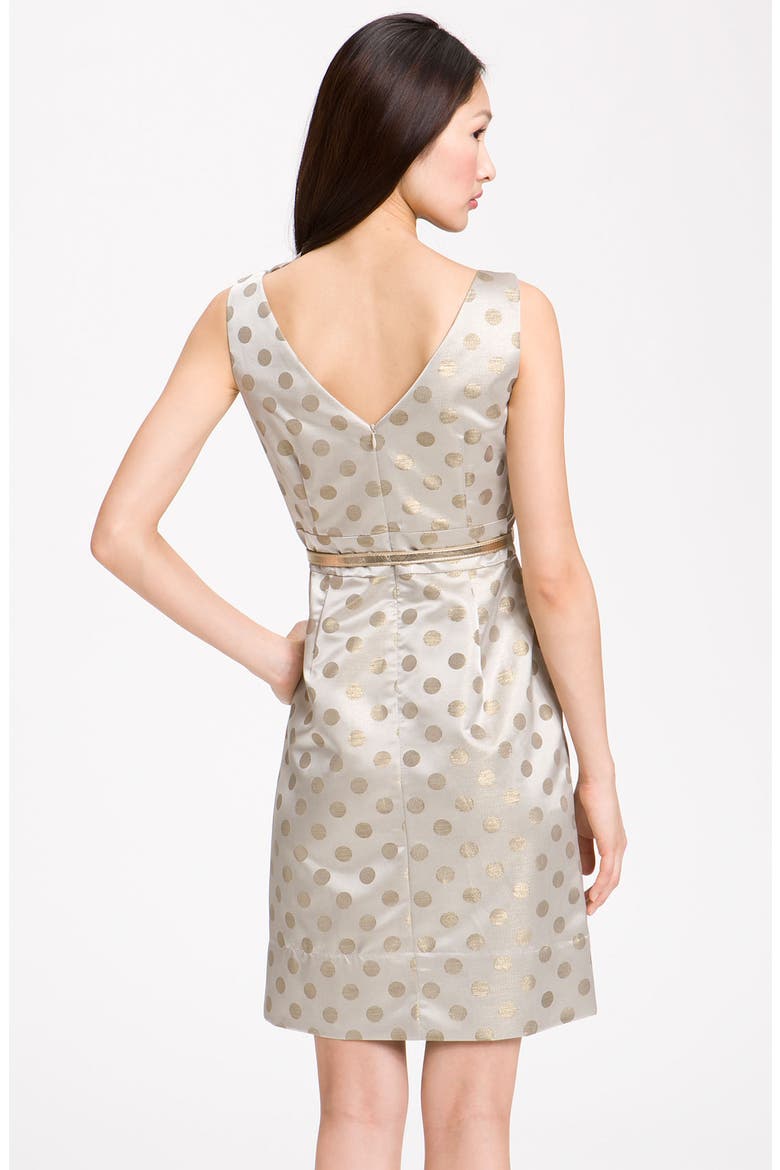 Belted Ruffle Satin Sheath Dress, Alternate, color, DOT