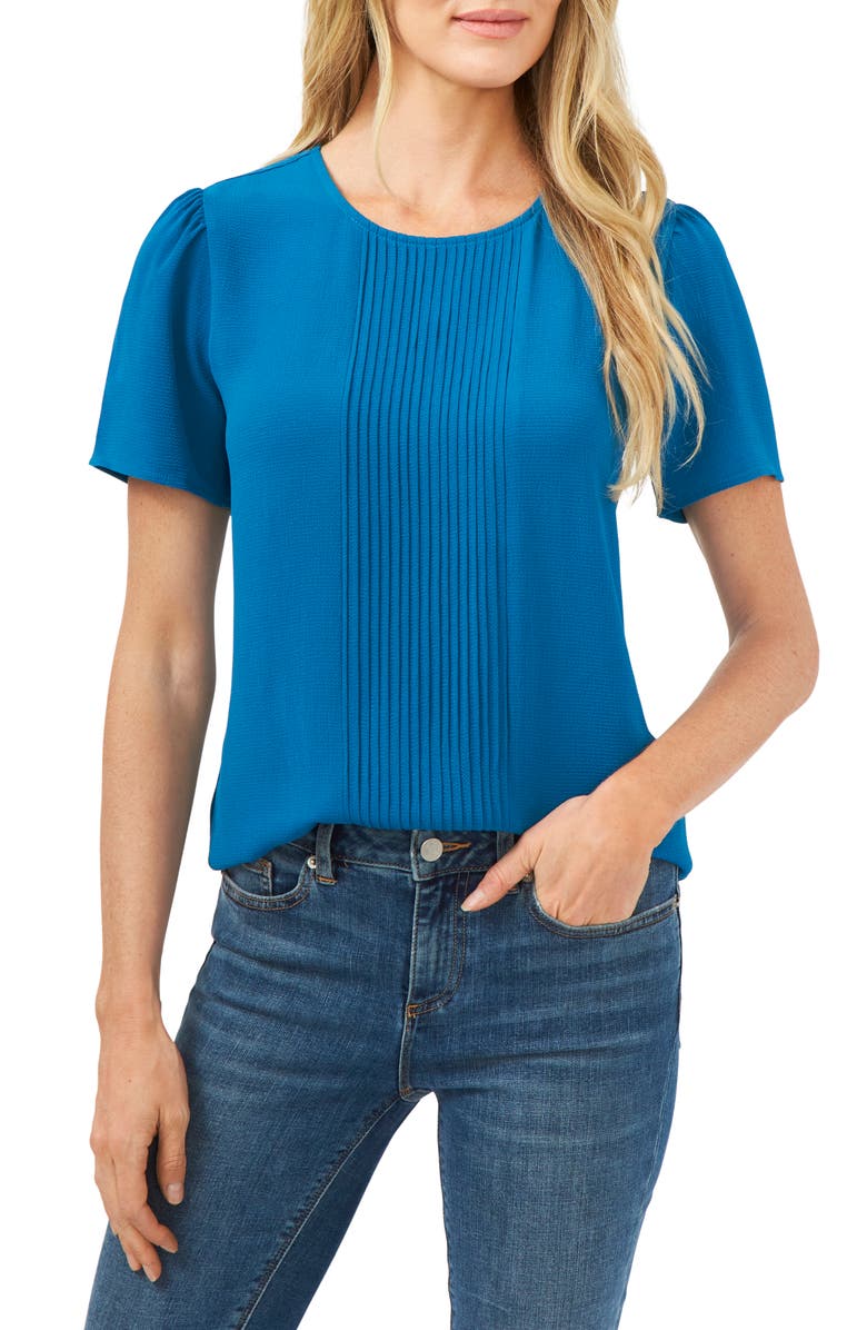 CeCe Pleat Front Top, Main, color, Blue Sky
