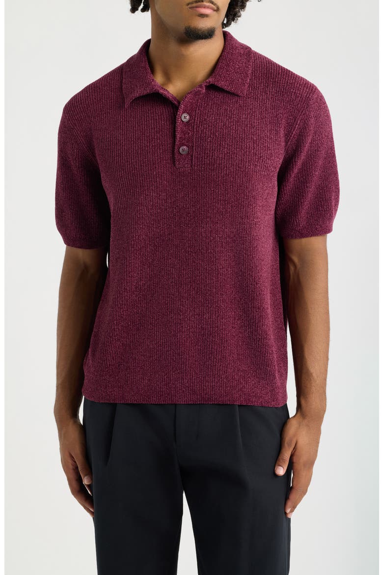 Ribbed Chenille Polo Sweater, Main, color, BURGUNDY FIG