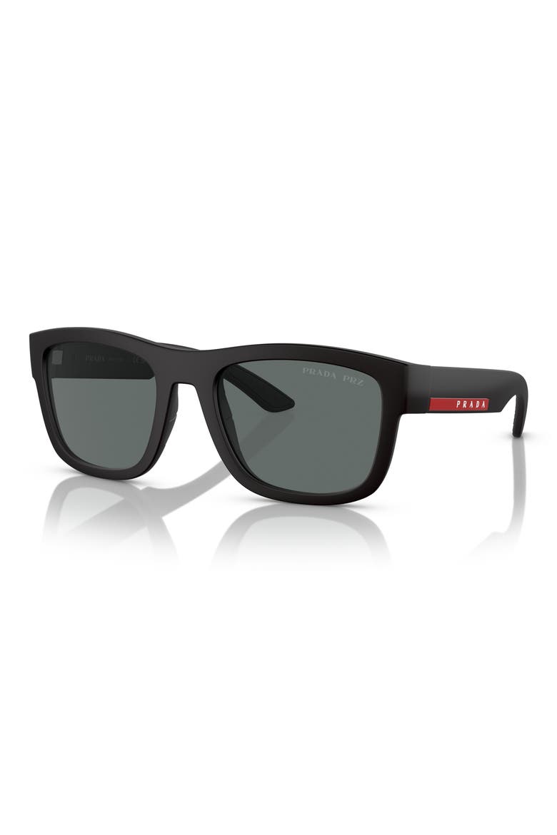 PS01ZSF 56mm Polarized Rectangle Sunglasses, Alternate, color, BLACK RUBBER / DARK GREY POLAR