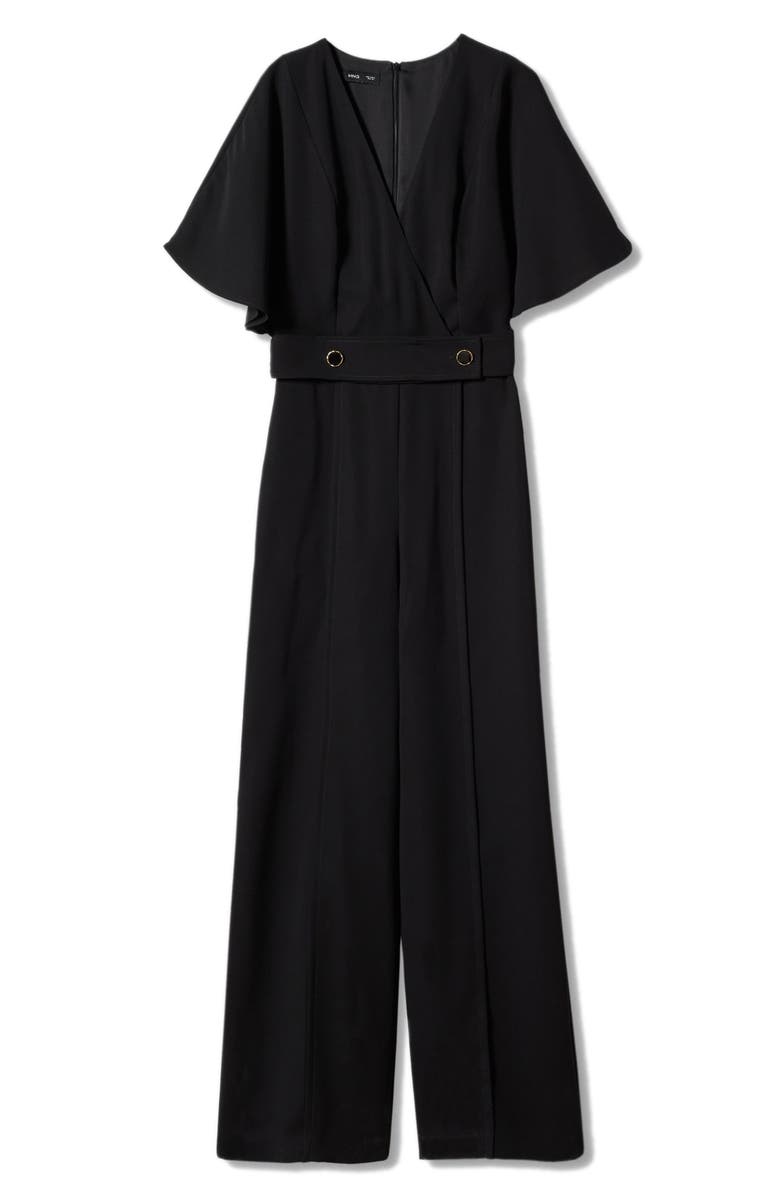 MANGO Button Detail Belted Jumpsuit, Alternate, color,
