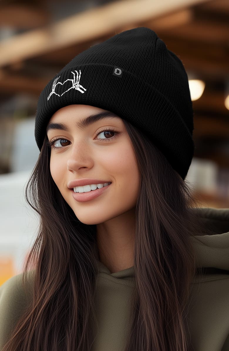 Dalix Heart of Bones Beanie, Alternate, color, Black