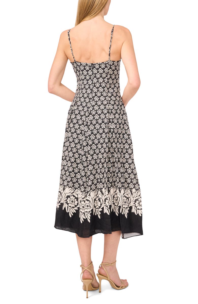 CeCe Mixed Floral Linen Blend Dress, Alternate, color, Rich Black