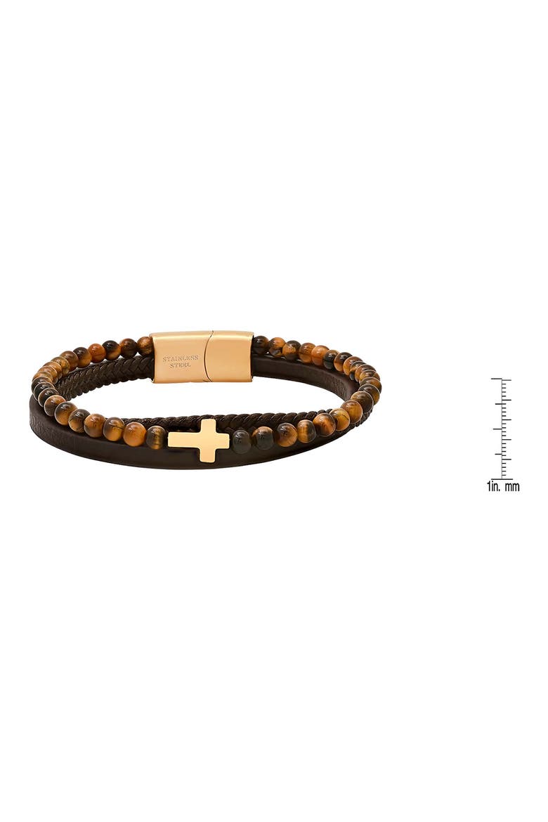 Men's Leather & Stone Beaded Layered Bracelet, Alternate, color, BROWN/ BLACK