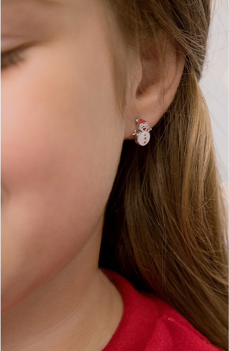 In Season Jewelry Christmas Snowman Earrings, Alternate, color, Red