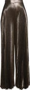 Max Mara Panteon Pleated Metallic Silk Blend Wide Leg Pants