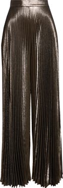 Max Mara Panteon Pleated Metallic Silk Blend Wide Leg Pants
