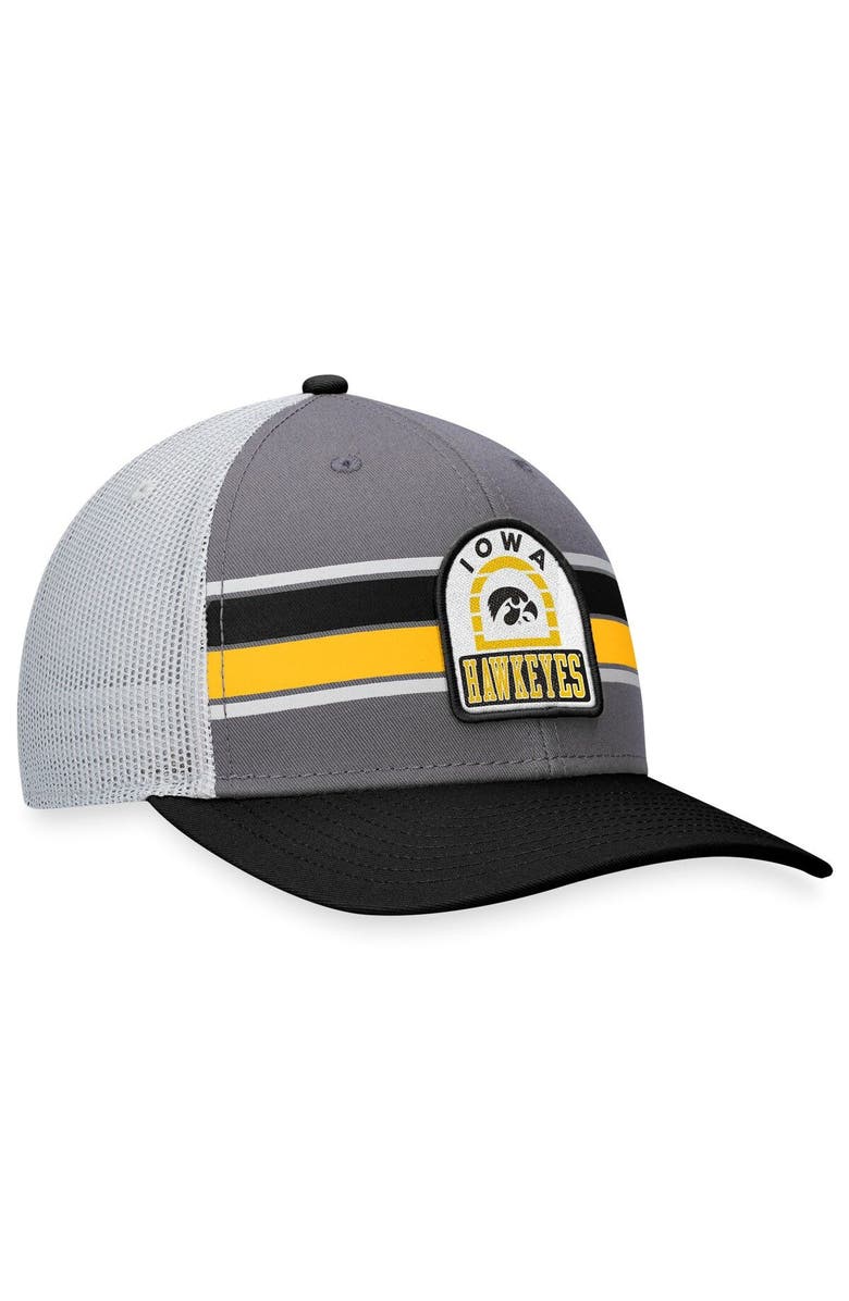 TOP OF THE WORLD Men's Top of the World Gray/Black Iowa Hawkeyes Aurora Trucker Adjustable Hat, Alternate, color, 