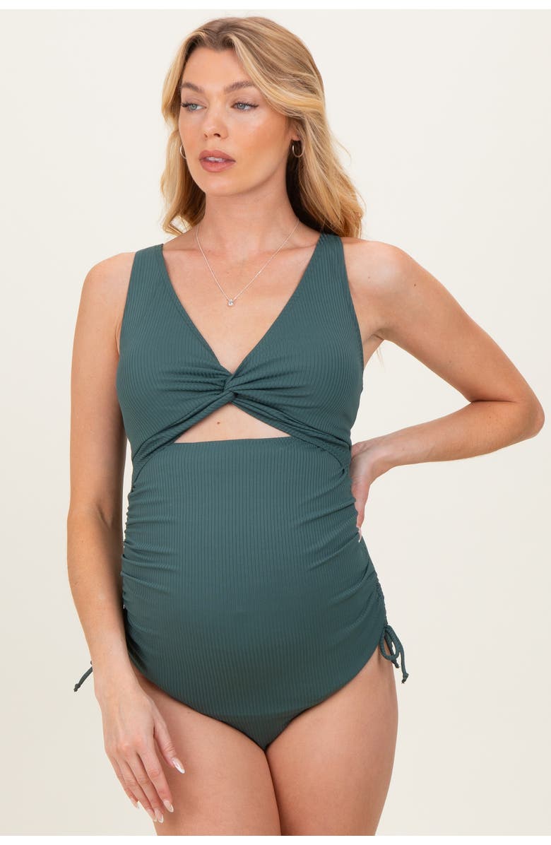 PinkBlush Twist Front Cutout Maternity One Piece Swimsuit, Main, color, Forest Green