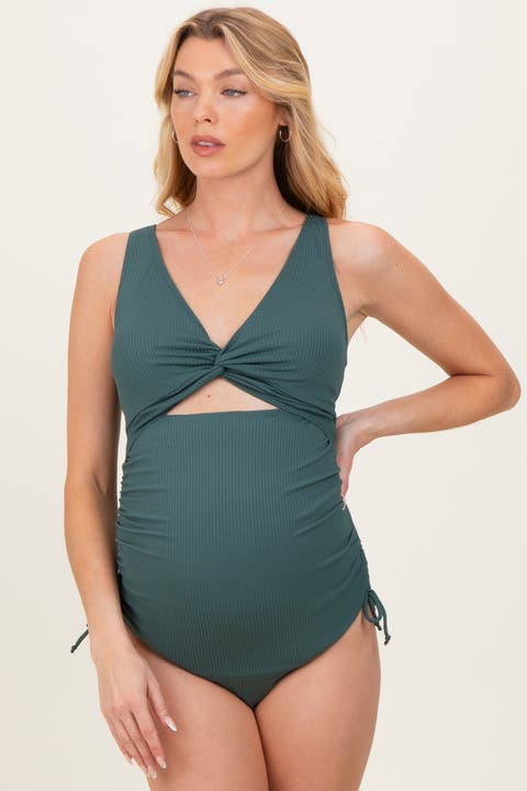 Twist Front Cutout Maternity One Piece Swimsuit