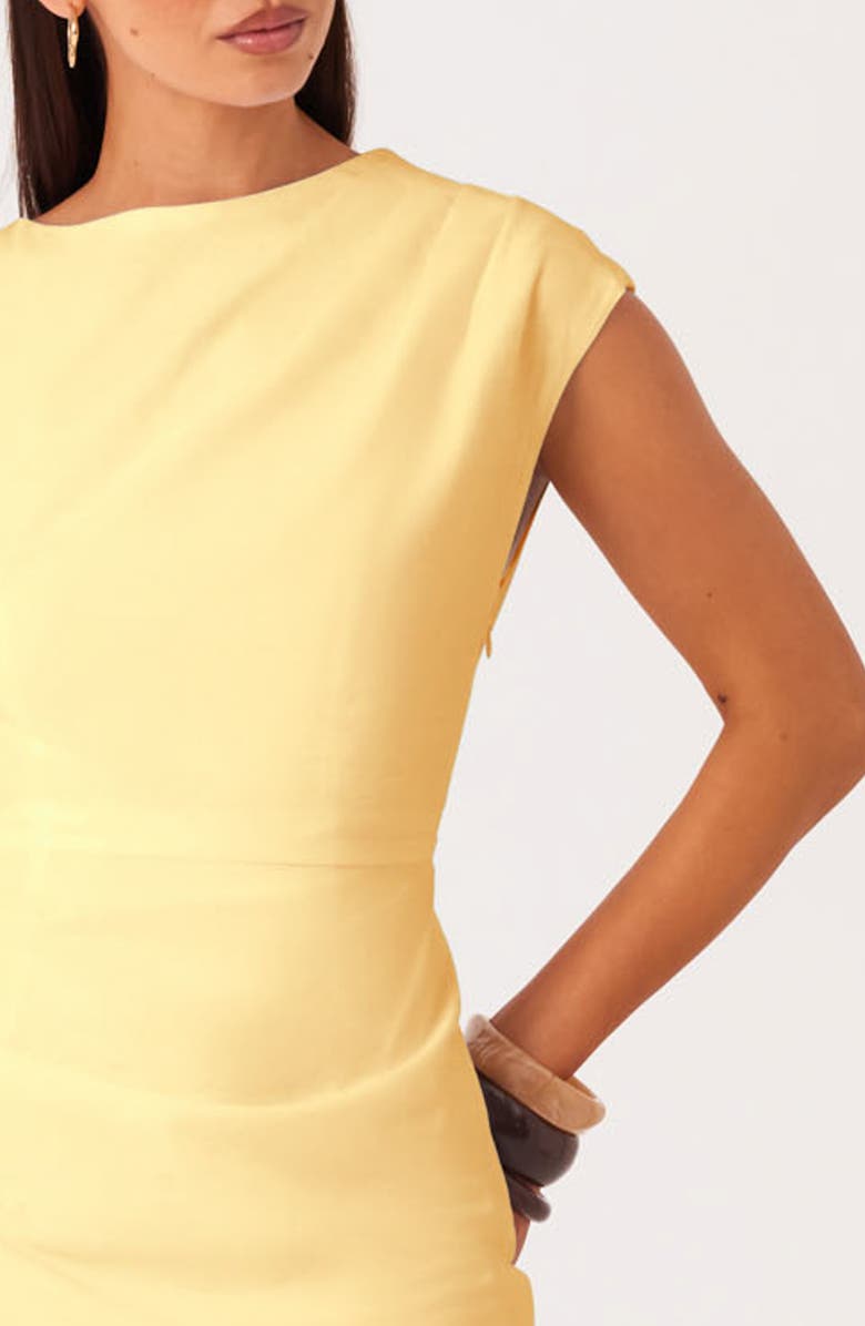 SNDYS Saskia Pleated Asymmetrical Shoulder Minidress, Alternate, color, Pollen