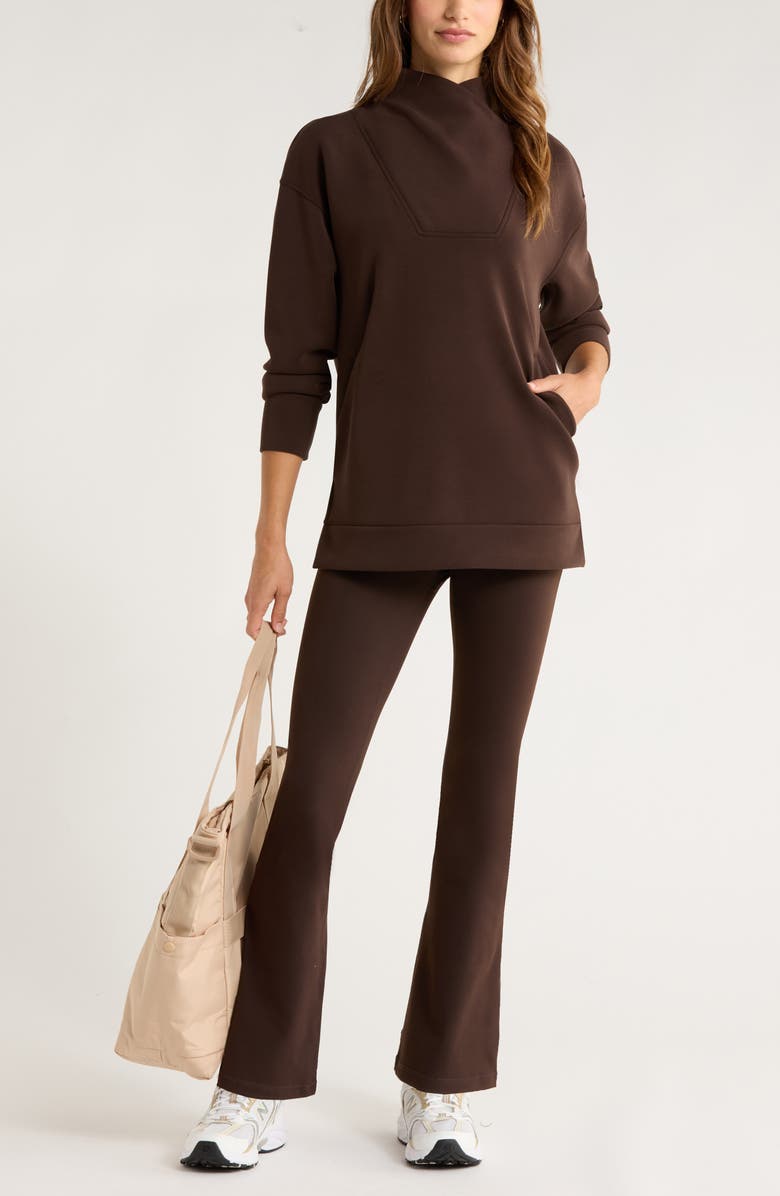 Zella Cozy Scuba Knit Mock Neck Tunic, Alternate, color, Brown Mole