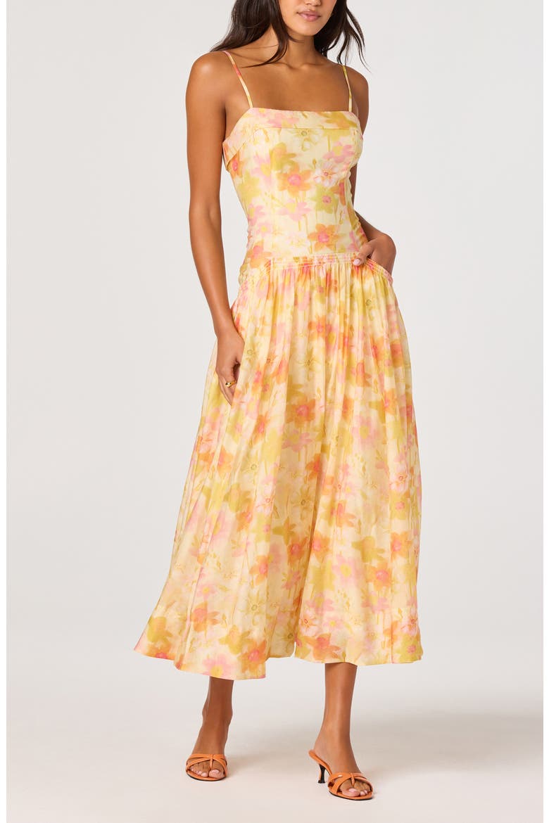 Ovina Floral Chiffon Midi Dress, Main, color, YELLOW FLORAL