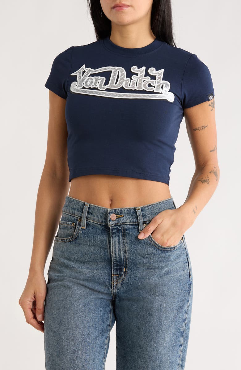 Von Dutch Graphic Logo Baby Tee, Main, color, Navy