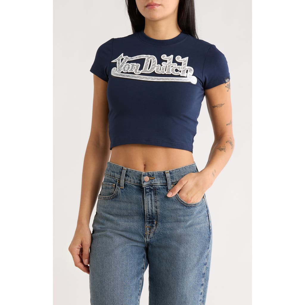 Von Dutch Graphic Logo Baby Tee In Blue