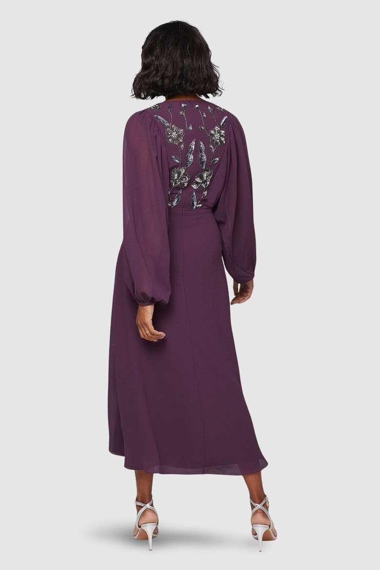 Embellished Balloon Sleeve Midi Dress, Alternate, color, Plum