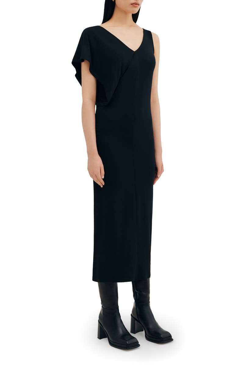 Two Lines by Marcella Tulum Asymmetric Maxi Dress, Alternate, color, Black