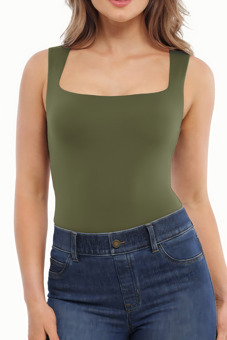 Cloud Touch Snatched Double Layer Tummy Control Sleeveless Tank Top, Alternate, color, Moss
