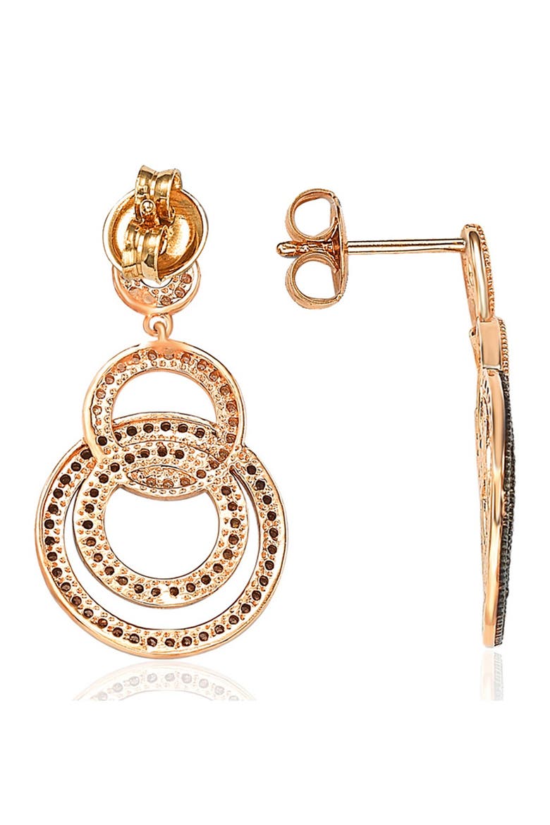14K Rose Gold Plated Sterling Silver Two-Tone Chocolate & White CZ Circle Earrings, Alternate, color, BROWN