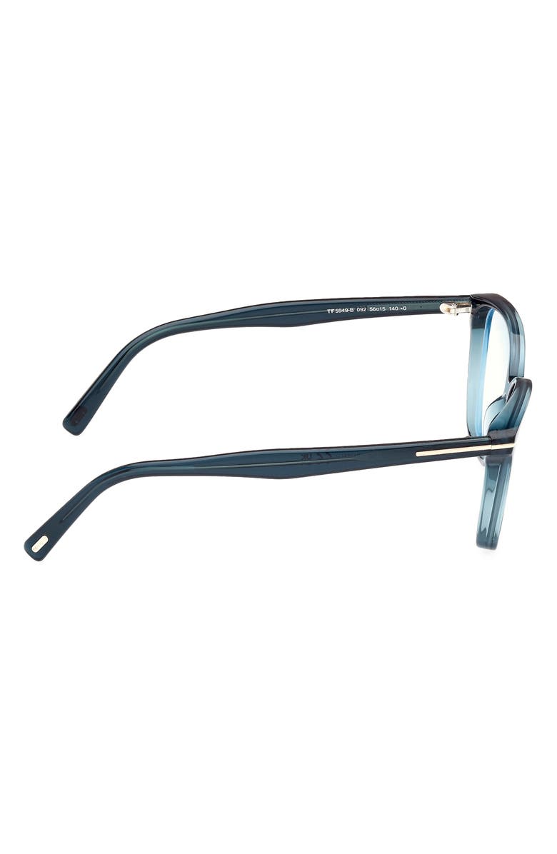 TOM FORD 56mm Cat Eye Blue Light Blocking Optical Glasses, Alternate, color, Teal / T Logo / Blue Block
