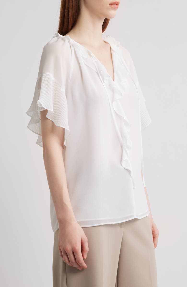 KOBI HALPERIN Ruffle Flutter Sleeve Chiffon Top, Alternate, color, White