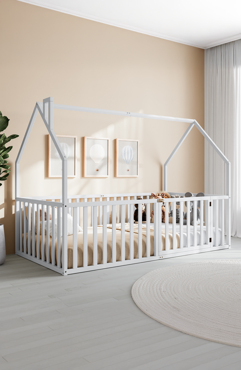 Kids House Gated Floor Bed Twin Size for Children Aged 5+