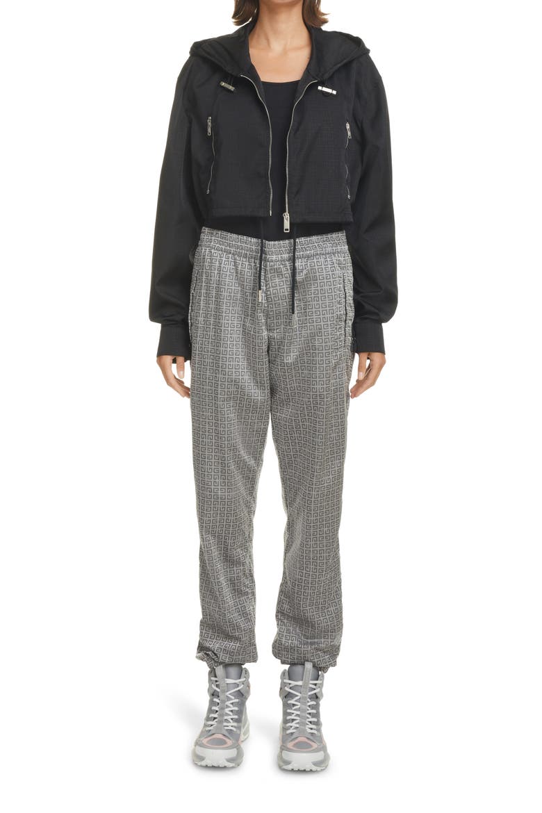Hooded Logo Crop Windbreaker, Alternate, color, BLACK